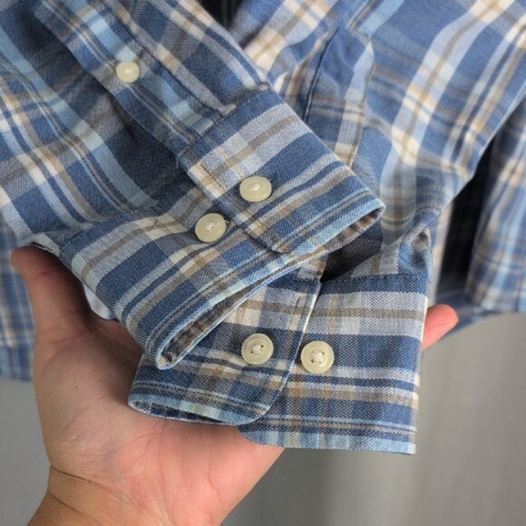 johnnie-O Performance Blue and White Plaid Men's Shirt - Picture 4 of 7